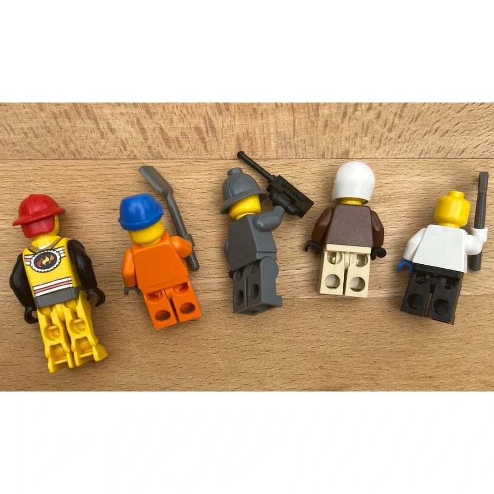 Lot of 5 Used LEGO Minifigures Fireman Police Construction Prisoner City